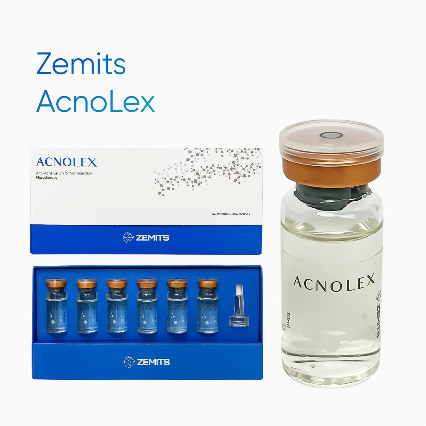 Zemits Acnolex Anti-Acne Serum for Non-injection Mesotherapy (Electroporation) 6 Ampoules of 10 ml each